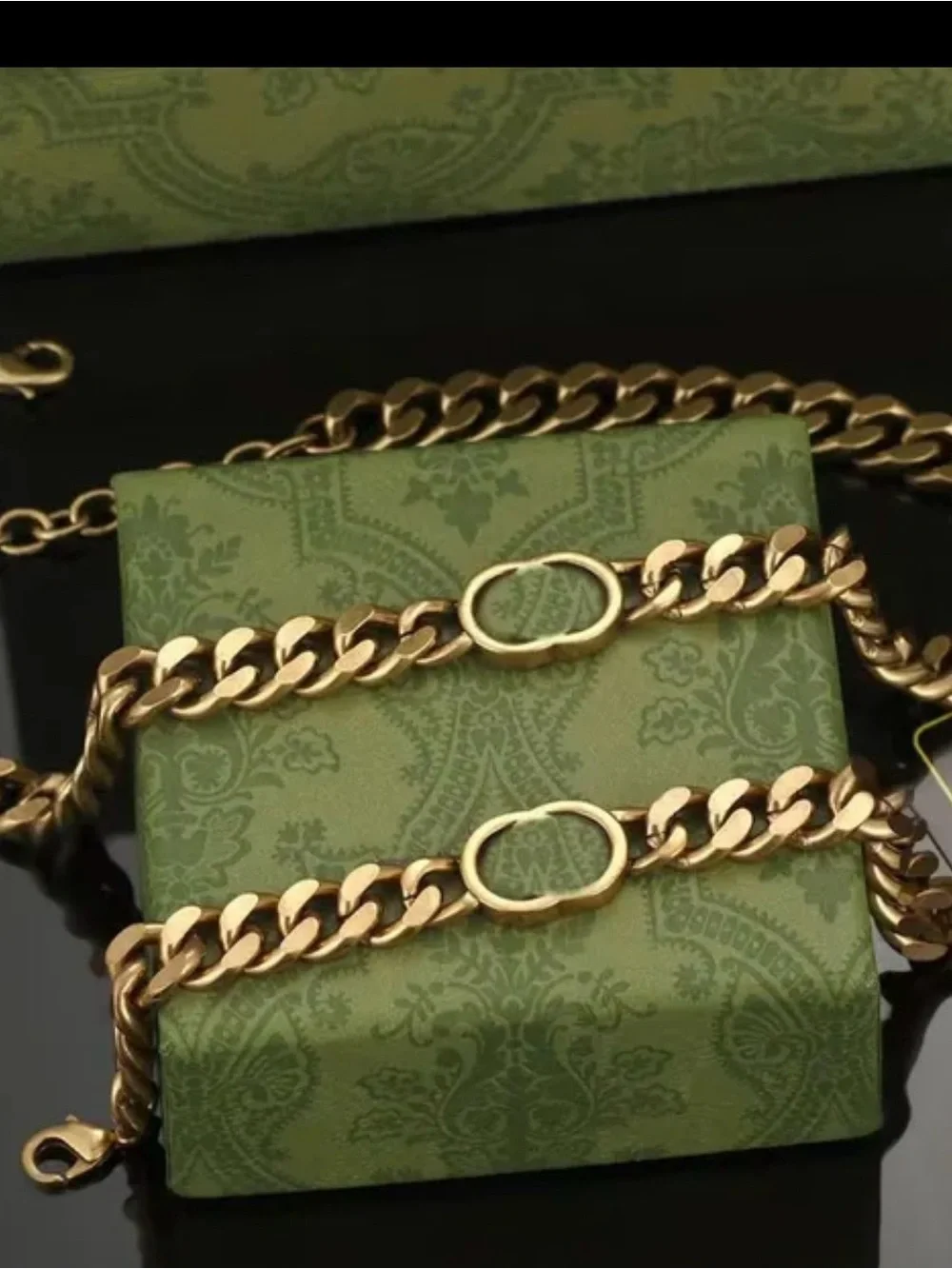 Gucci Green Branded Bracelet with Ribbon and Box